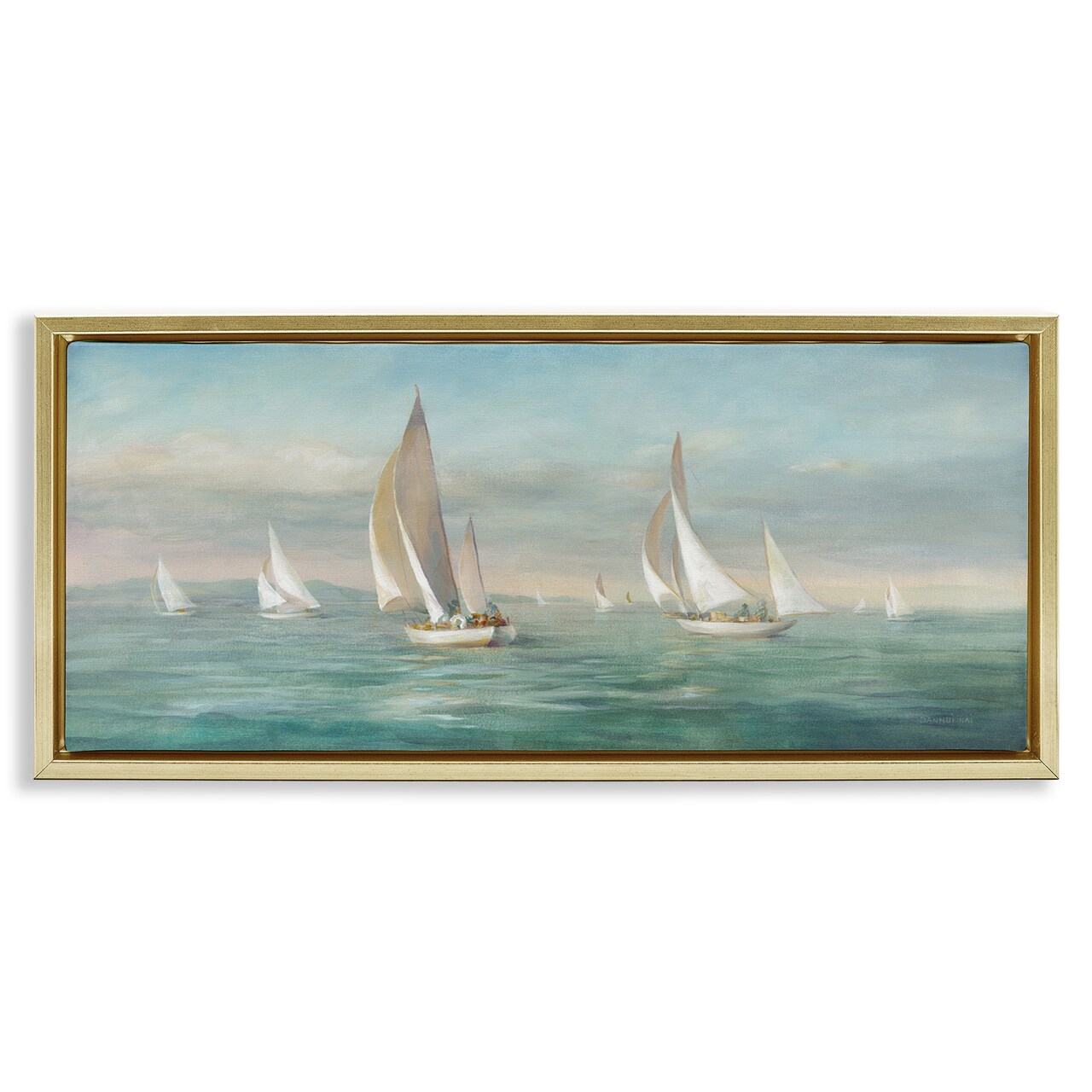 Stupell Industries Sailboat Fleet Ocean Waves Framed Floater Canvas Wall Art